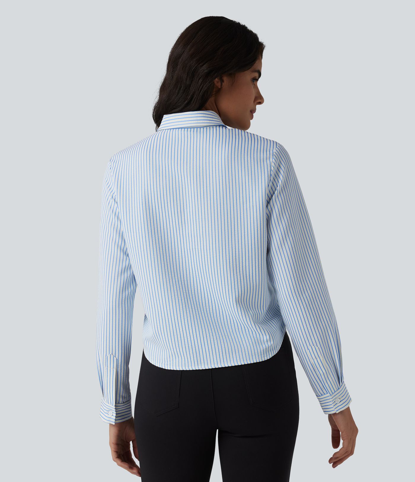 Langærmet stribet arbejdsskjorte