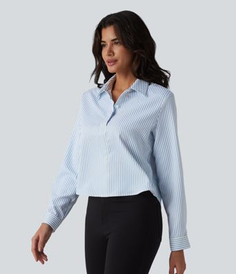 Langærmet stribet arbejdsskjorte