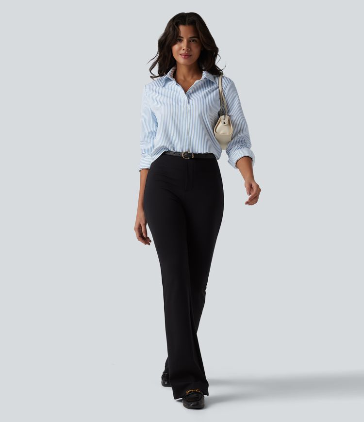 Langærmet stribet arbejdsskjorte