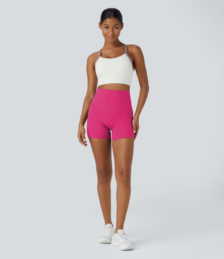 Halara UltraSculpt™ SoCinched Pantalones cortos de ciclismo de cintura alta con control de abdomen, bolsillos laterales y entrenamiento 5''