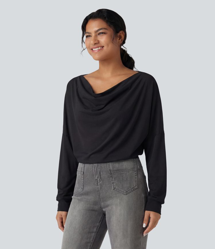 Cowl Neck Long Sleeve Relaxed Casual Top