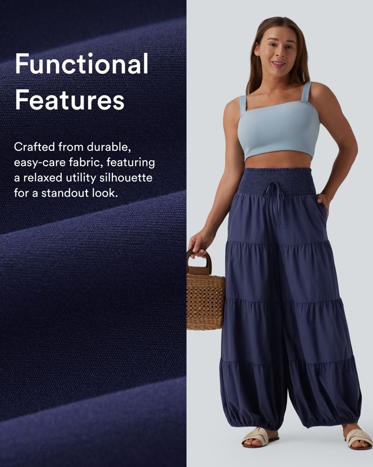 Breezeful™ hoch taillierte, geraffte Bloomers-Hose mit Knoten und fassförmigem Bein, schnell trocknend, mit Taschen