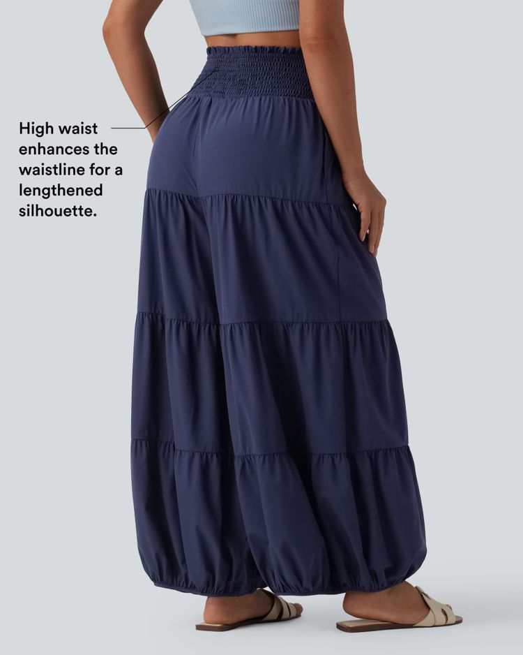 Breezeful™ hoch taillierte, geraffte Bloomers-Hose mit Knoten und fassförmigem Bein, schnell trocknend, mit Taschen