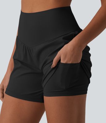 SoftlyZero™ Airy Super High Waisted Tummy Control 2-in-1 Cool Touch Yoga Shorts 5'' with Pockets