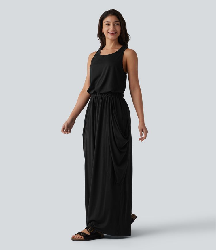 Sleeveless Cut Out Wide Leg Casual Jumpsuit with Pockets-Easy Peezy Edition