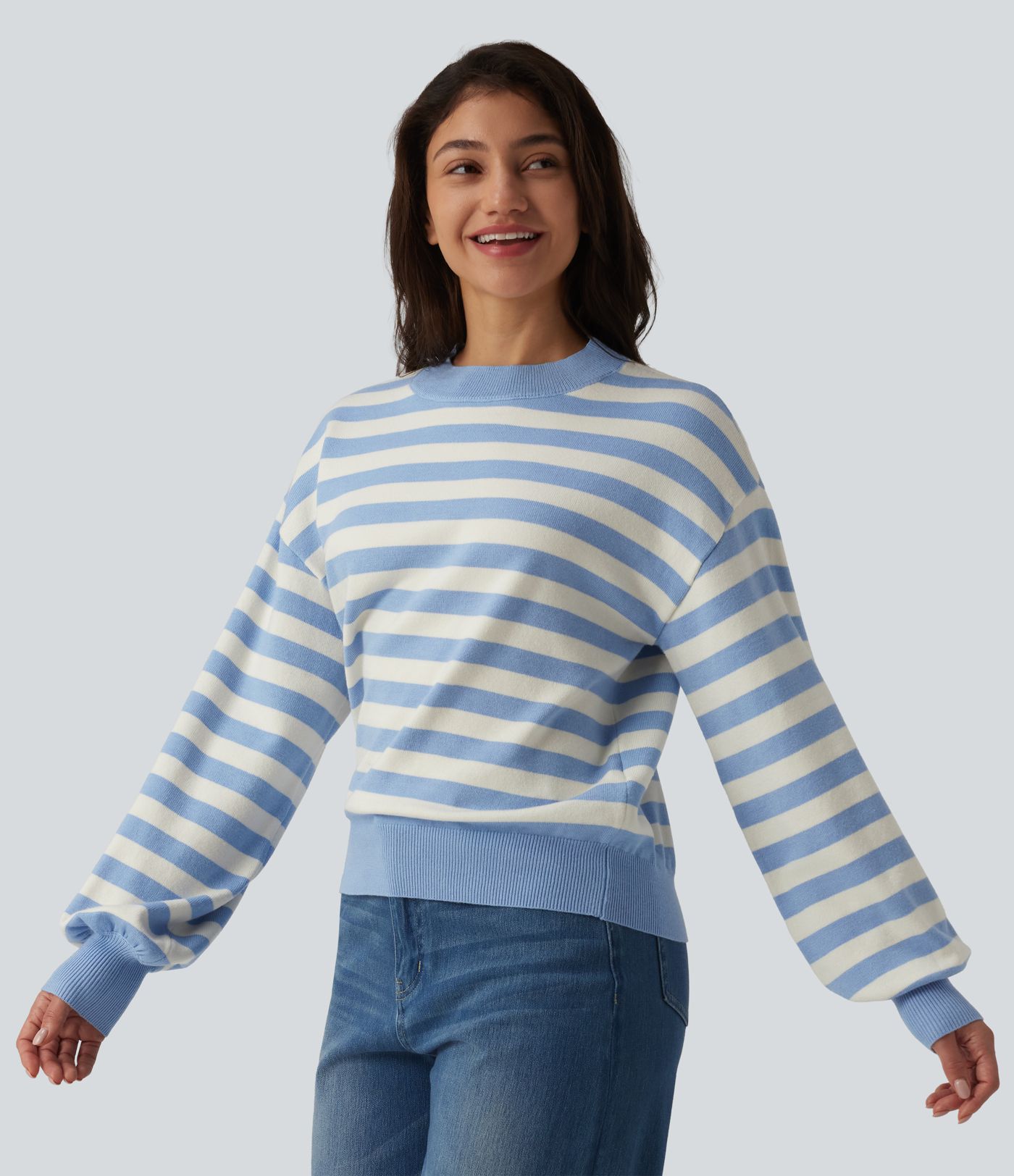 Round Neck Long Sleeve Stripe Casual Jumper