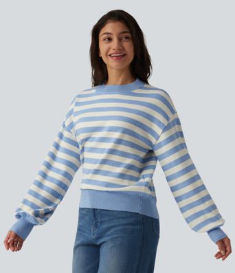 Round Neck Long Sleeve Stripe Casual Jumper
