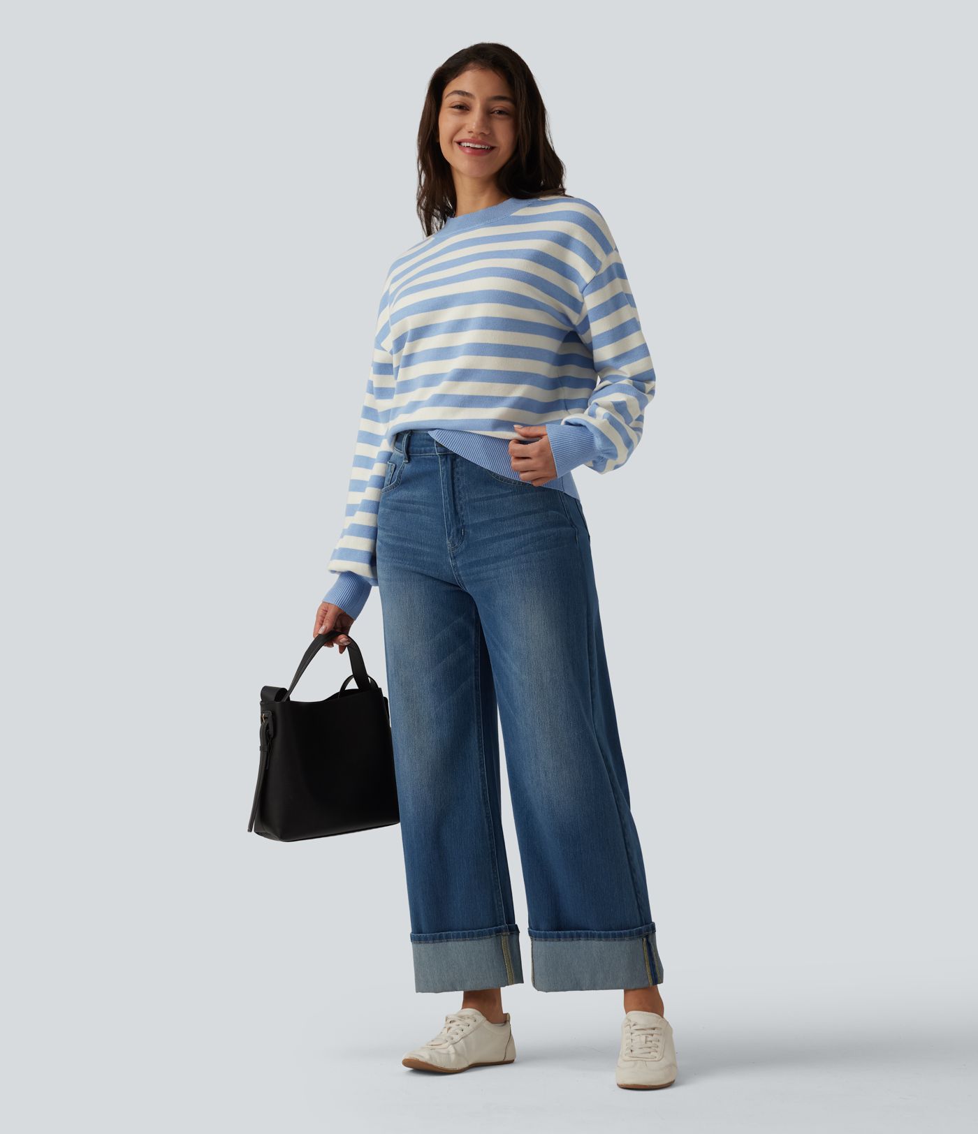 Round Neck Long Sleeve Stripe Casual Jumper