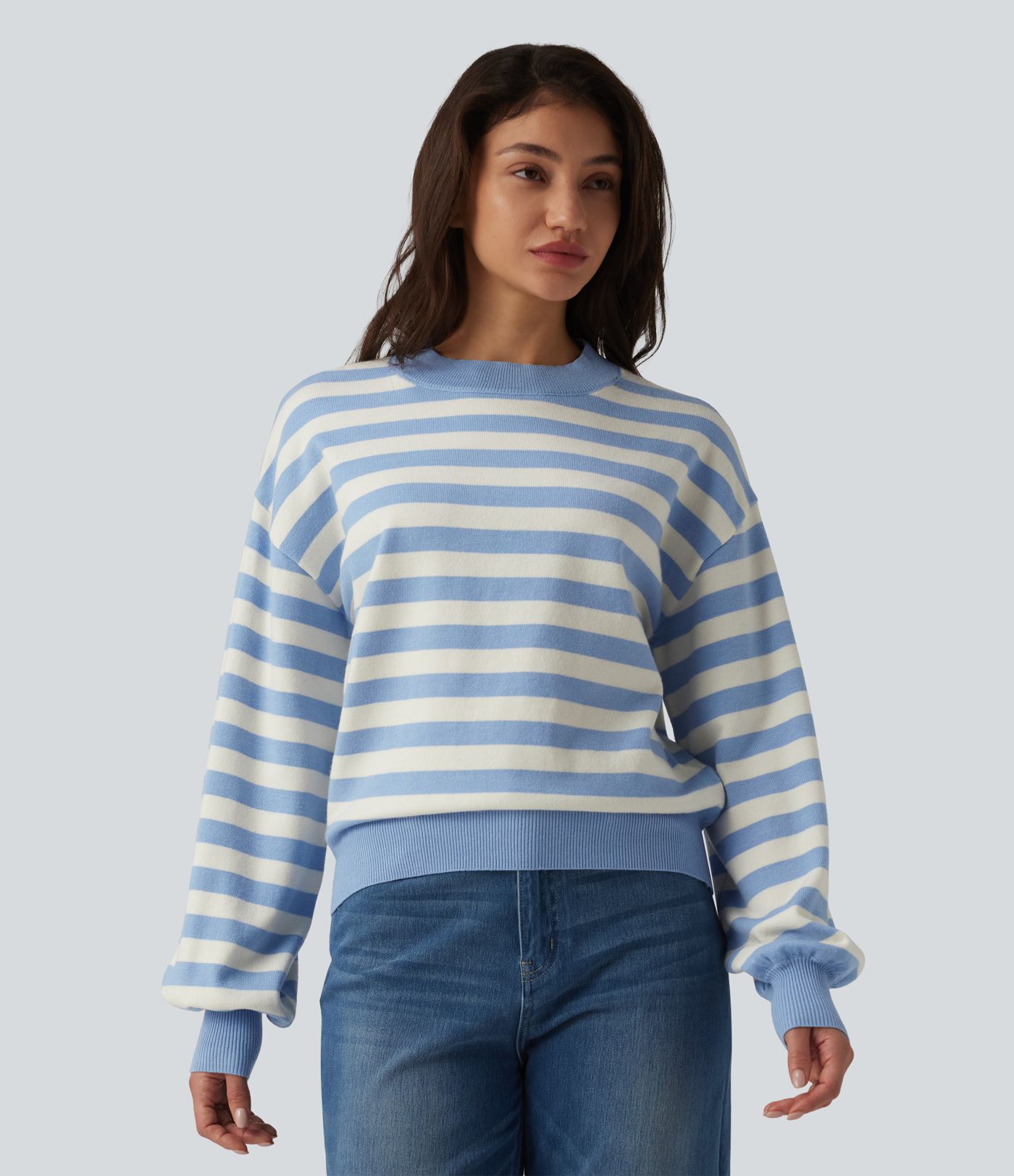 Round Neck Long Sleeve Stripe Casual Jumper