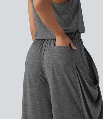 Sleeveless Cut Out Wide Leg Casual Jumpsuit with Pockets-Easy Peezy Edition