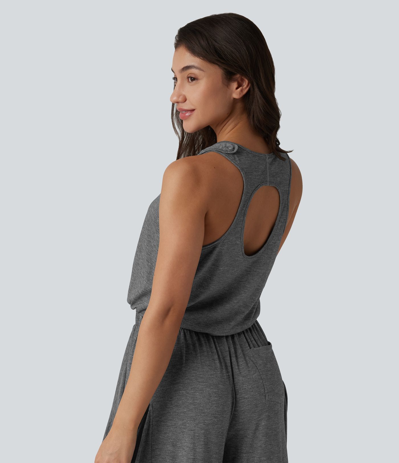 Sleeveless Cut Out Wide Leg Casual Jumpsuit with Pockets-Easy Peezy Edition