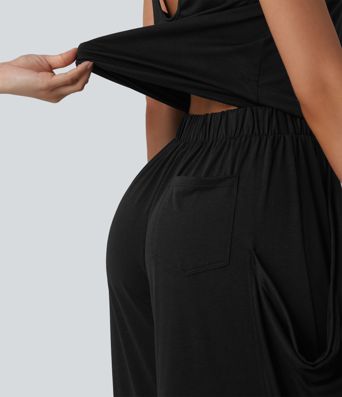 Sleeveless Cut Out Wide Leg Casual Jumpsuit with Pockets-Easy Peezy Edition