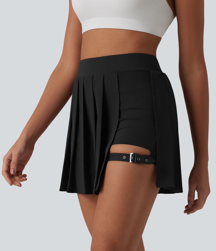 Breezeful™ High Waisted Pleated 2-in-1 Pocket Adjustable Buckle Mini Quick Dry Party Skirt