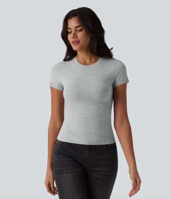 Halara Cotton Jersey Round Neck Short Sleeve Casual Cotton T-Shirt