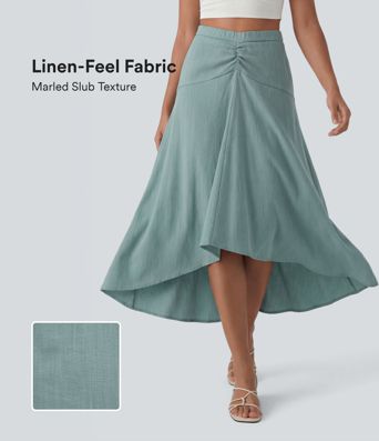 High-waisted maxi skirt with an asymmetrical hem and a linen-look finish
