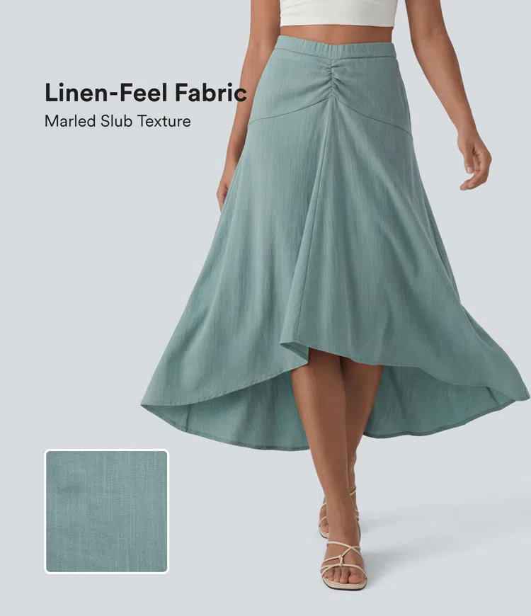 Silverwood Sage Jupe maxi taille haute à ourlet haut-bas, effet lin, style décontracté / 2