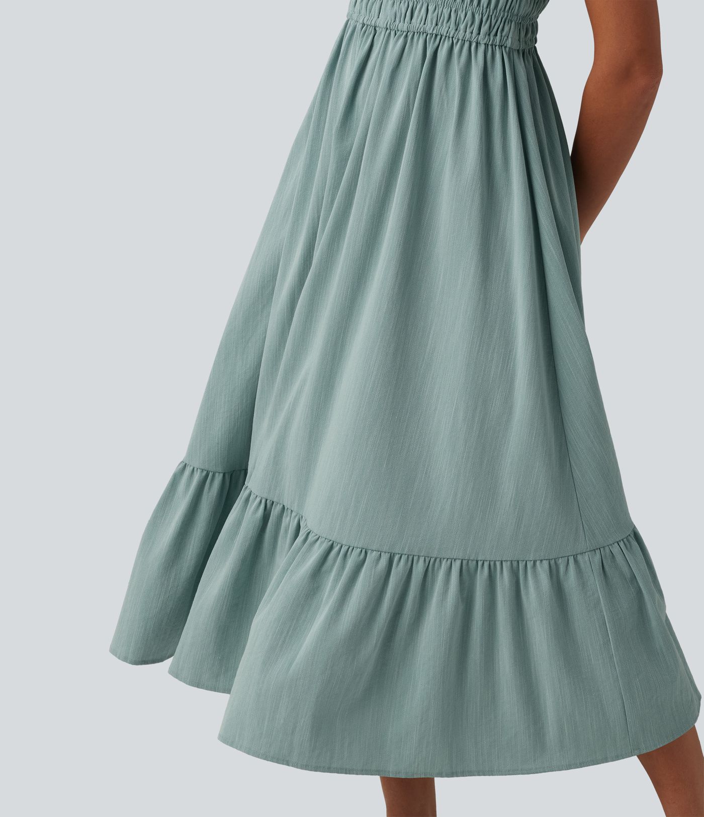 Tie Front Flowy Midi Casual Linen-Feel Slip Dress