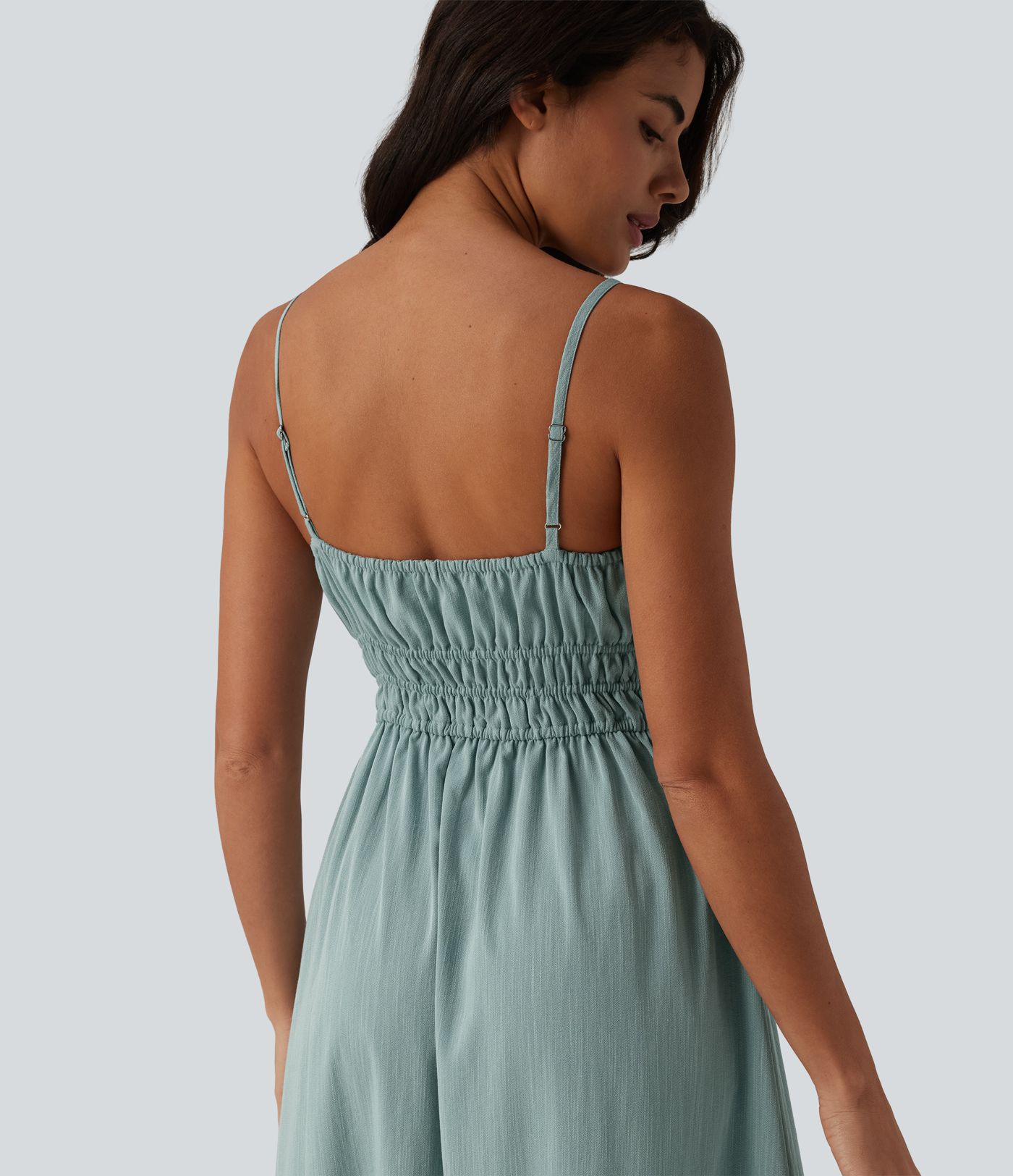 Tie Front Flowy Midi Casual Linen-Feel Slip Dress