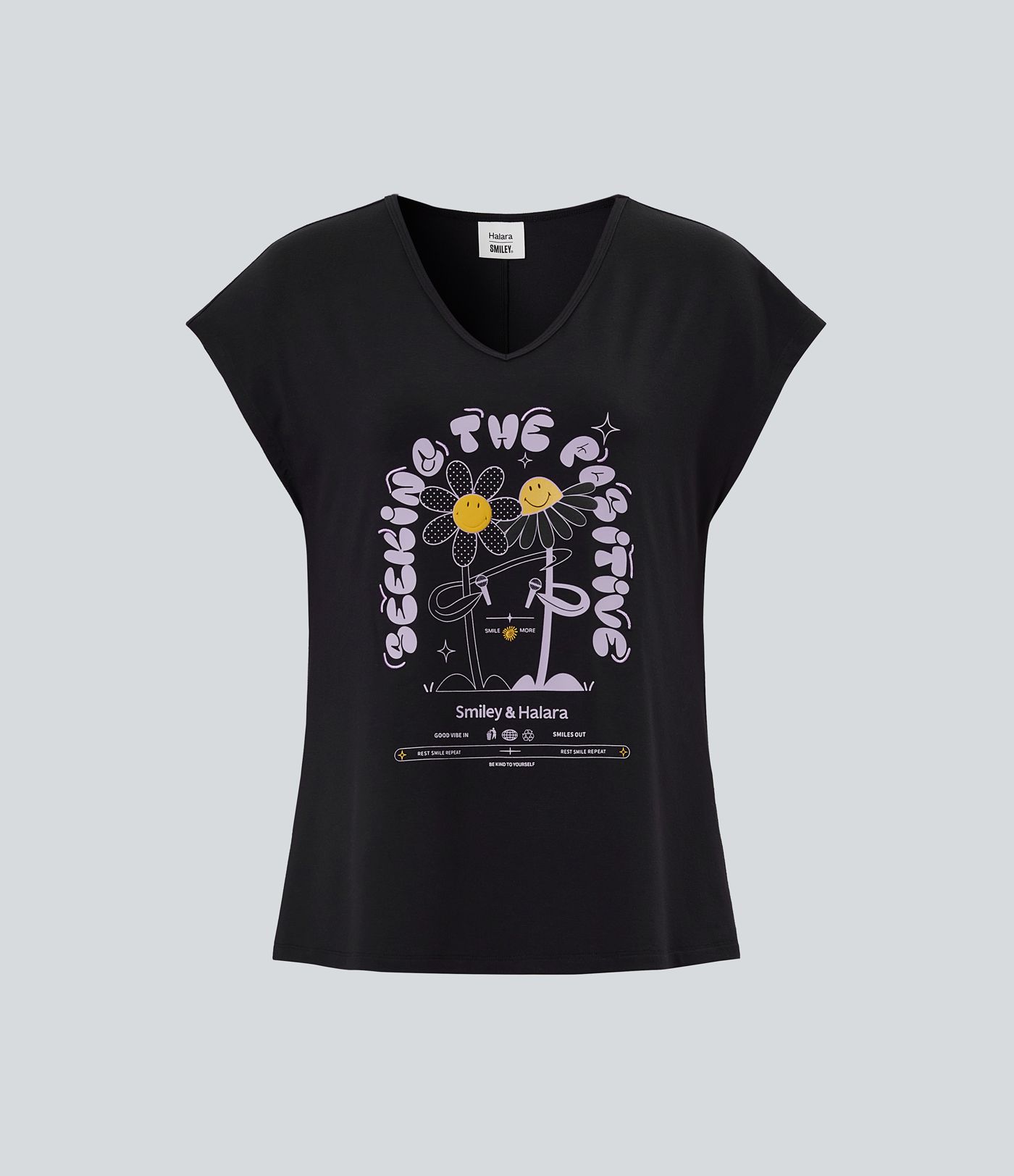 Halara X Smiley V Neck Short Sleeve Casual T-Shirt