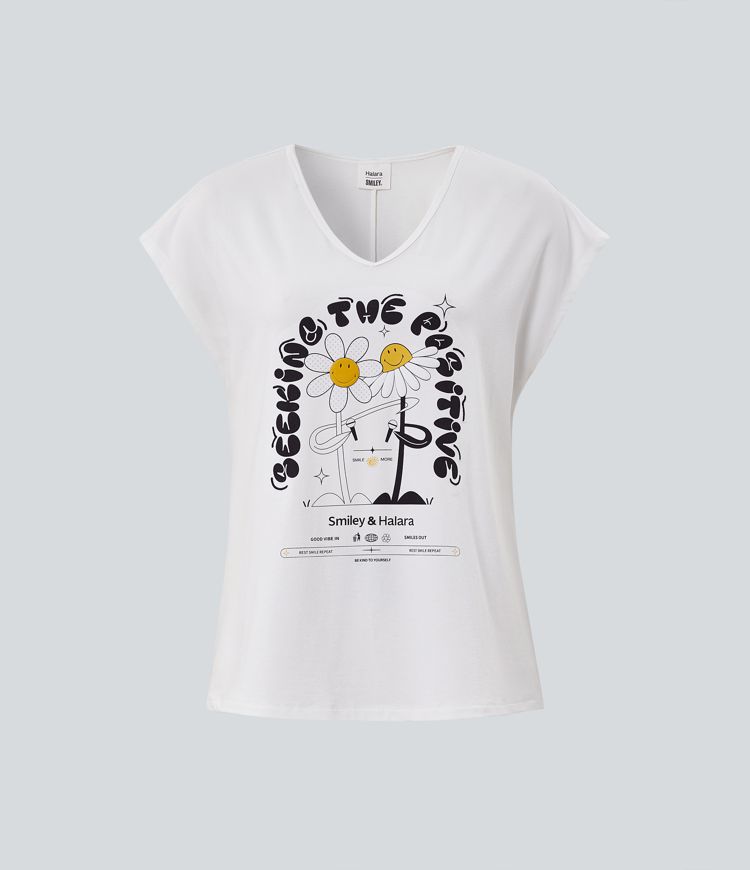 Halara X Smiley® V Neck Short Sleeve Casual T-Shirt