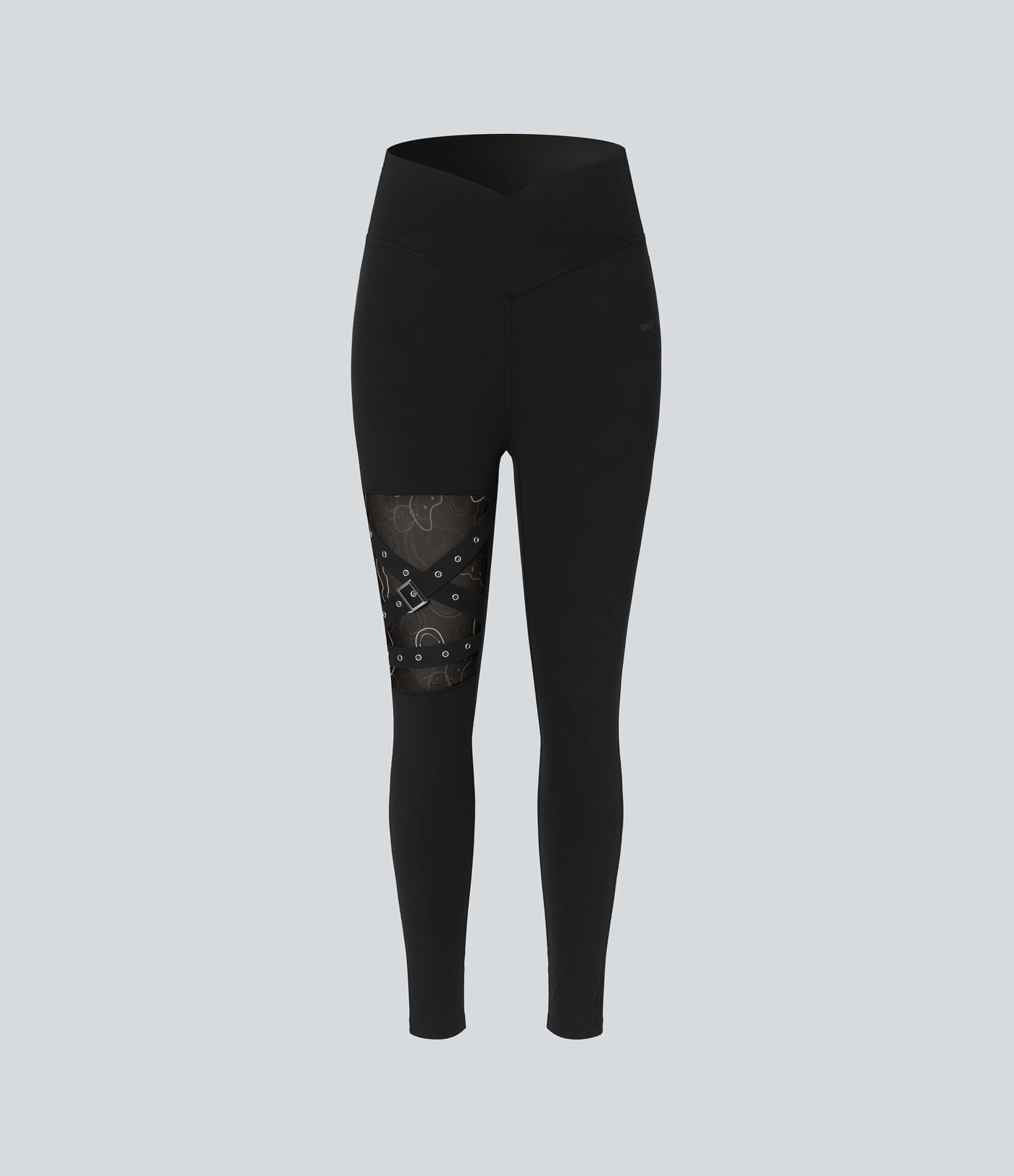 Halara X Smiley Halara UltraSculpt™ High Waisted Crossover Contrast Mesh Decorative Buckle Yoga Leggings