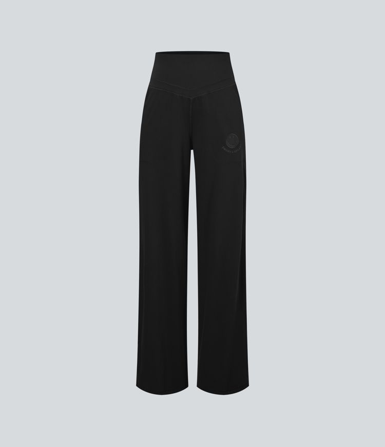 Halara X Smiley® Halara UltraSculpt™ - Yogahose mit hohem Bund, Seitentaschen, Bauchkontrolle und weitem Bein Halara X Smiley® Halara UltraSculpt™ - Yogahose mit hohem Bund, Seitentaschen, Bauchkontrolle und weitem Bein