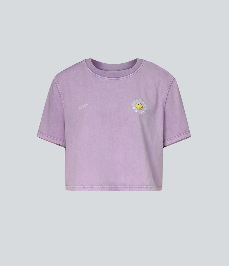 Halara X Smiley® - Lässiges T-Shirt aus Baumwolle mit Rundhalsausschnitt und kurzen Ärmeln Halara X Smiley® - Lässiges T-Shirt aus Baumwolle mit Rundhalsausschnitt und kurzen Ärmeln