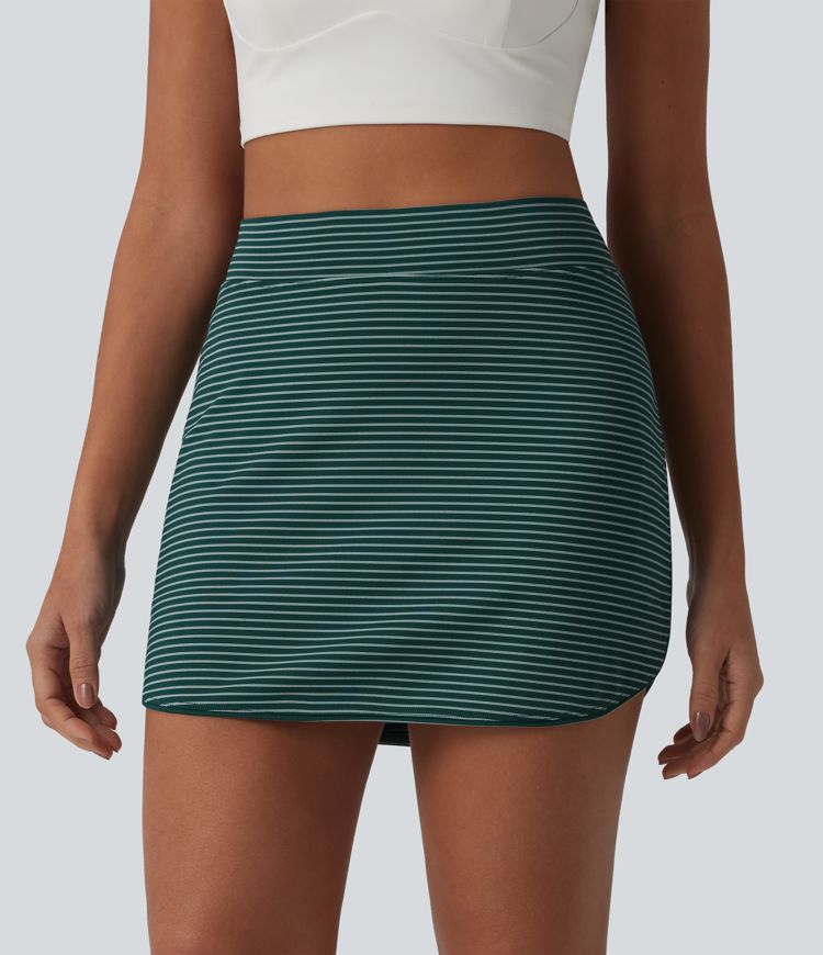 High Waisted Stripes 2-in-1 Bodycon Mini Golf Skirt with Pockets High Waisted Stripes 2-in-1 Bodycon Mini Golf Skirt with Pockets