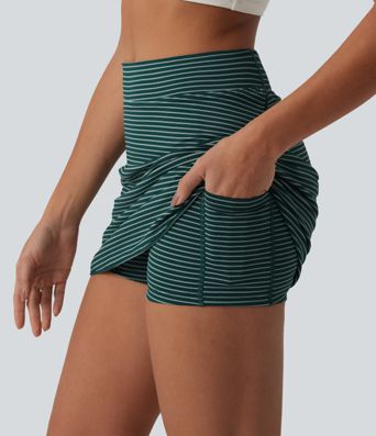 High Waisted Stripes 2-in-1 Bodycon Mini Golf Skirt with Pockets High Waisted Stripes 2-in-1 Bodycon Mini Golf Skirt with Pockets