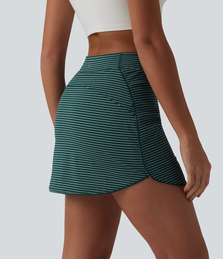 High Waisted Stripes 2-in-1 Bodycon Mini Golf Skirt with Pockets High Waisted Stripes 2-in-1 Bodycon Mini Golf Skirt with Pockets