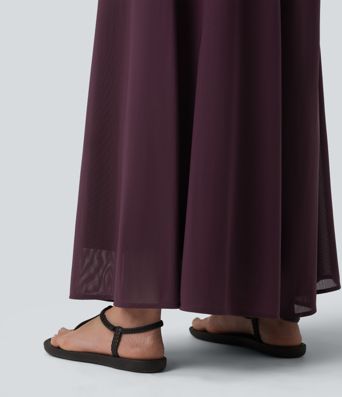 High Waisted Pocket Mesh Overlay Wide Leg Casual Pants High Waisted Pocket Mesh Overlay Wide Leg Casual Pants