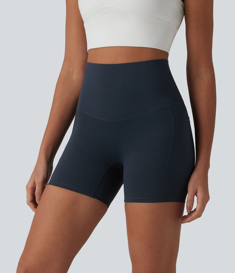Halara Ultrasculpt™ short cycliste de running taille haute, maintien du ventre, empiècement croisé au dos, 5'' avec poches