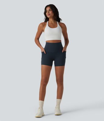 Halara Ultrasculpt™ short cycliste de running taille haute, maintien du ventre, empiècement croisé au dos, 5'' avec poches