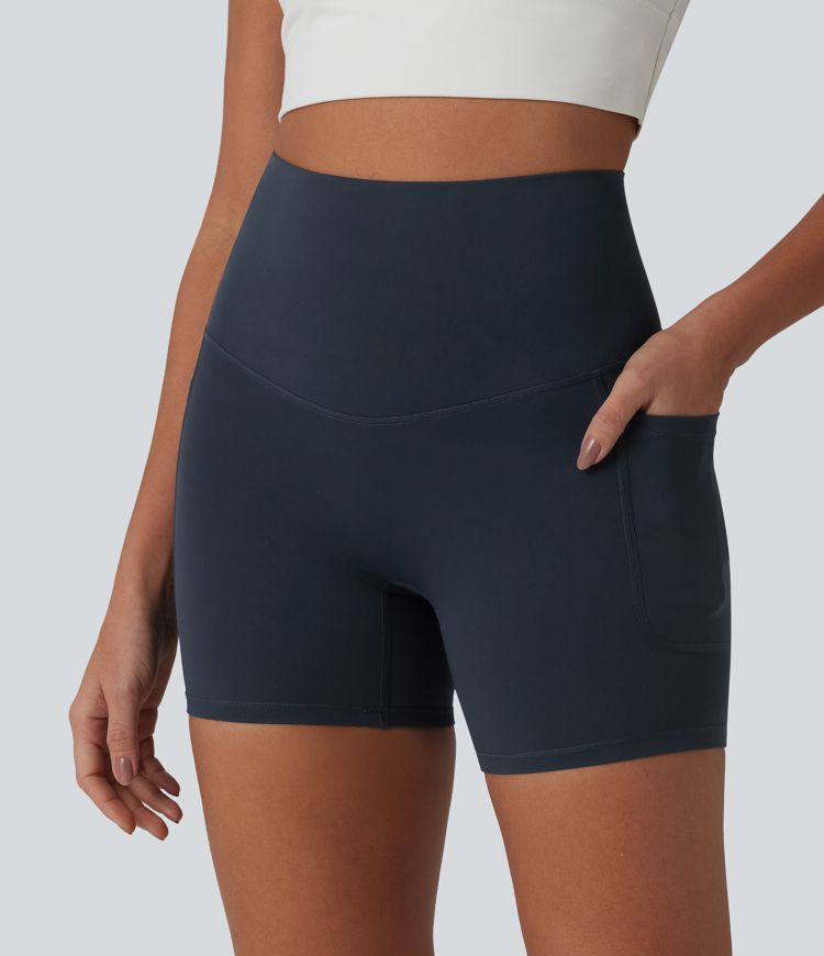 Halara Ultrasculpt™ short cycliste de running taille haute, maintien du ventre, empiècement croisé au dos, 5'' avec poches