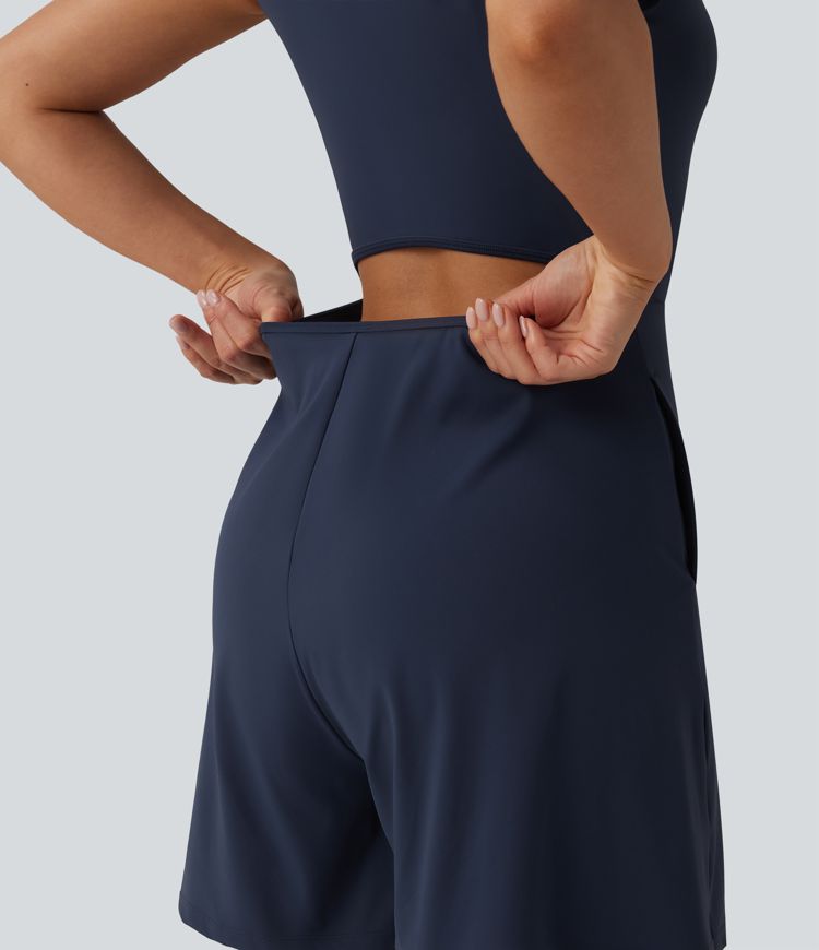 SoftlyZero™ Airy Short Sleeve Wide Leg Cool Touch Yoga Romper with Pockets-Easy Peezy Edition