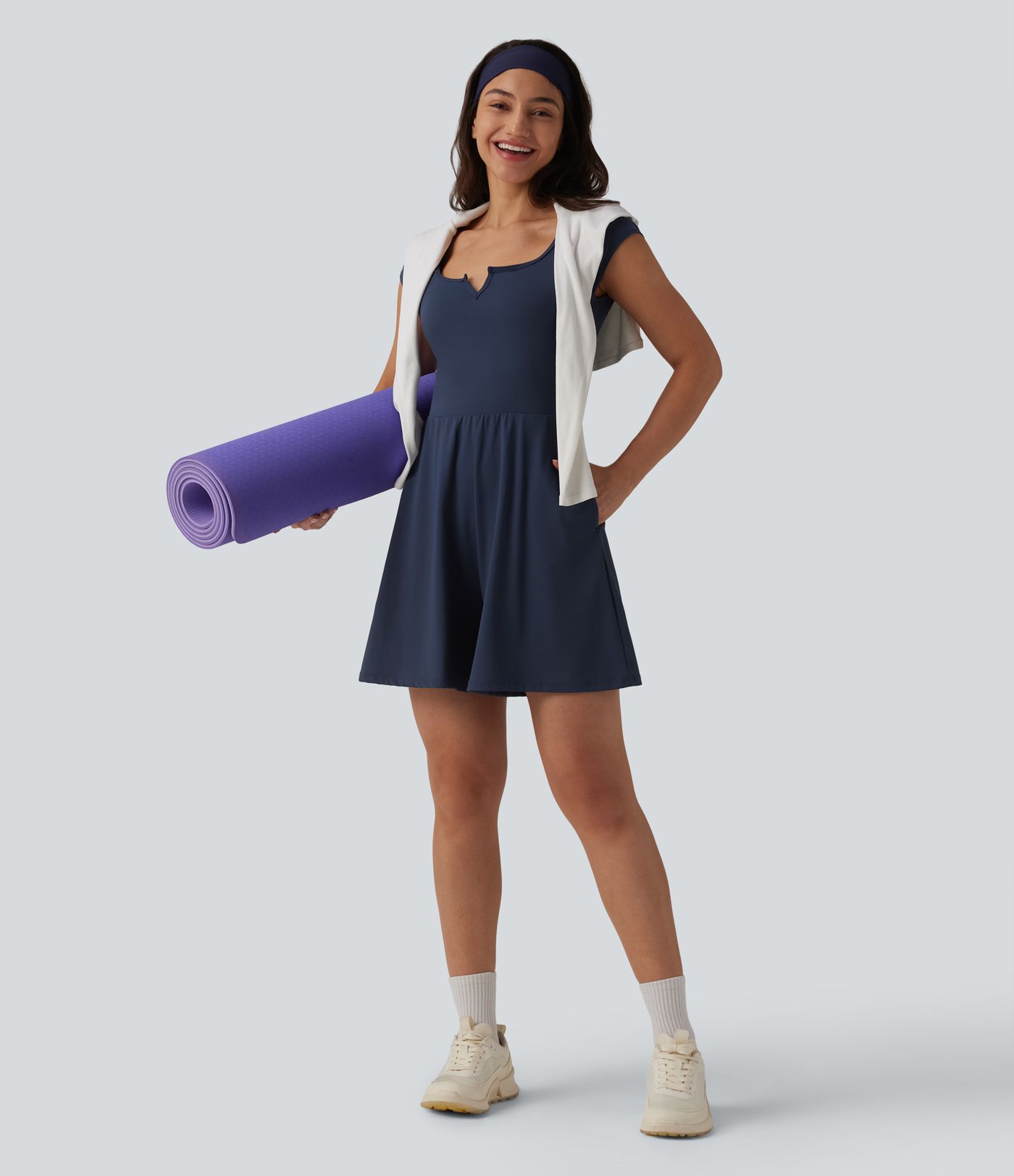 SoftlyZero™ Airy Short Sleeve Wide Leg Cool Touch Yoga Romper with Pockets-Easy Peezy Edition