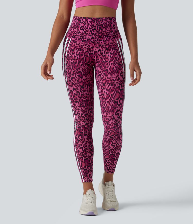 Halara UltraSculpt™ Leopard Print High Waisted Tummy Control Color Block Stripes Training 7/8 Leggings with Pockets