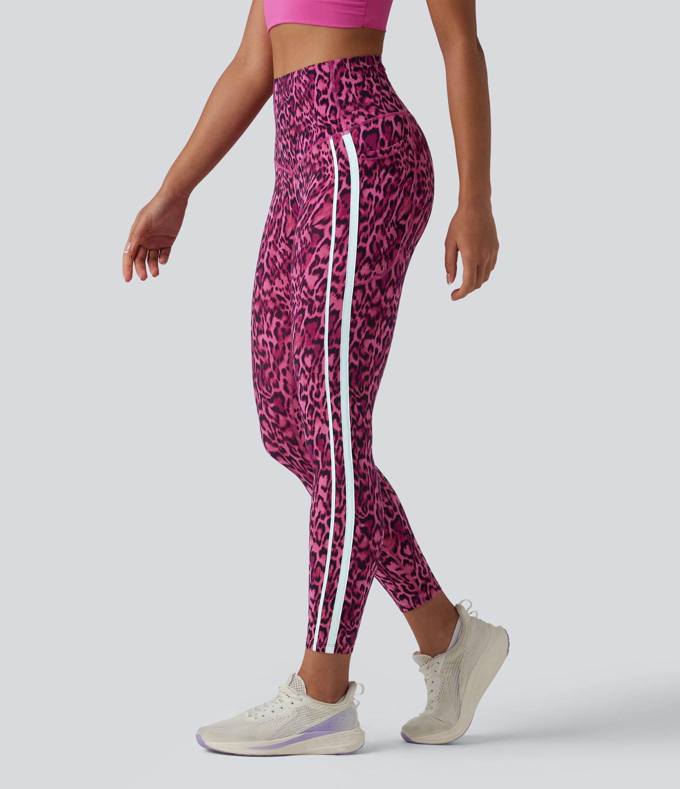 Halara UltraSculpt™ Leopard Print High Waisted Tummy Control Color Block Stripes Training 7/8 Leggings with Pockets