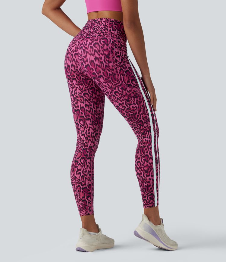 Halara UltraSculpt™ Leopard Print High Waisted Tummy Control Color Block Stripes Training 7/8 Leggings with Pockets