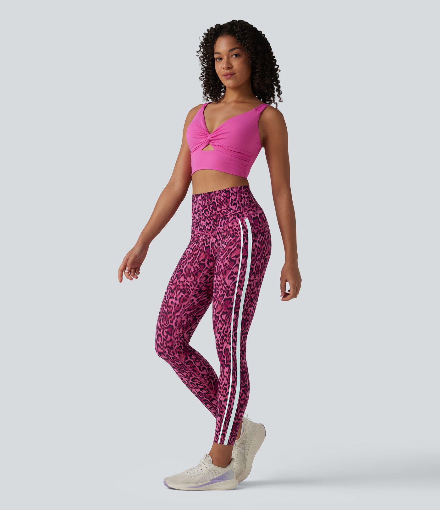 Halara UltraSculpt™ Leopard Print High Waisted Tummy Control Color Block Stripes Training 7/8 Leggings with Pockets
