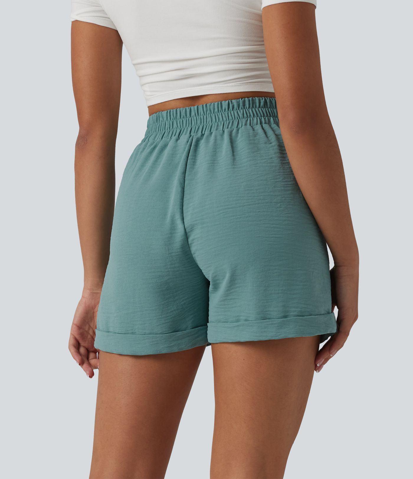 High Waisted Casual Linen-Feel Shorts 4'' with Pockets