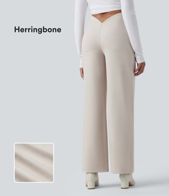 Halara Flex™ - Stoffhose mit hohem V-förmigem Bund, Fischgrätenmuster und weitem Bein