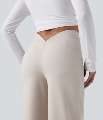 Halara Flex™ - Stoffhose mit hohem V-förmigem Bund, Fischgrätenmuster und weitem Bein