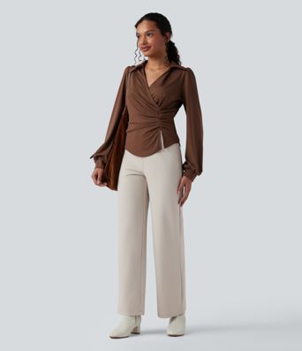 Halara Flex™ - Stoffhose mit hohem V-förmigem Bund, Fischgrätenmuster und weitem Bein