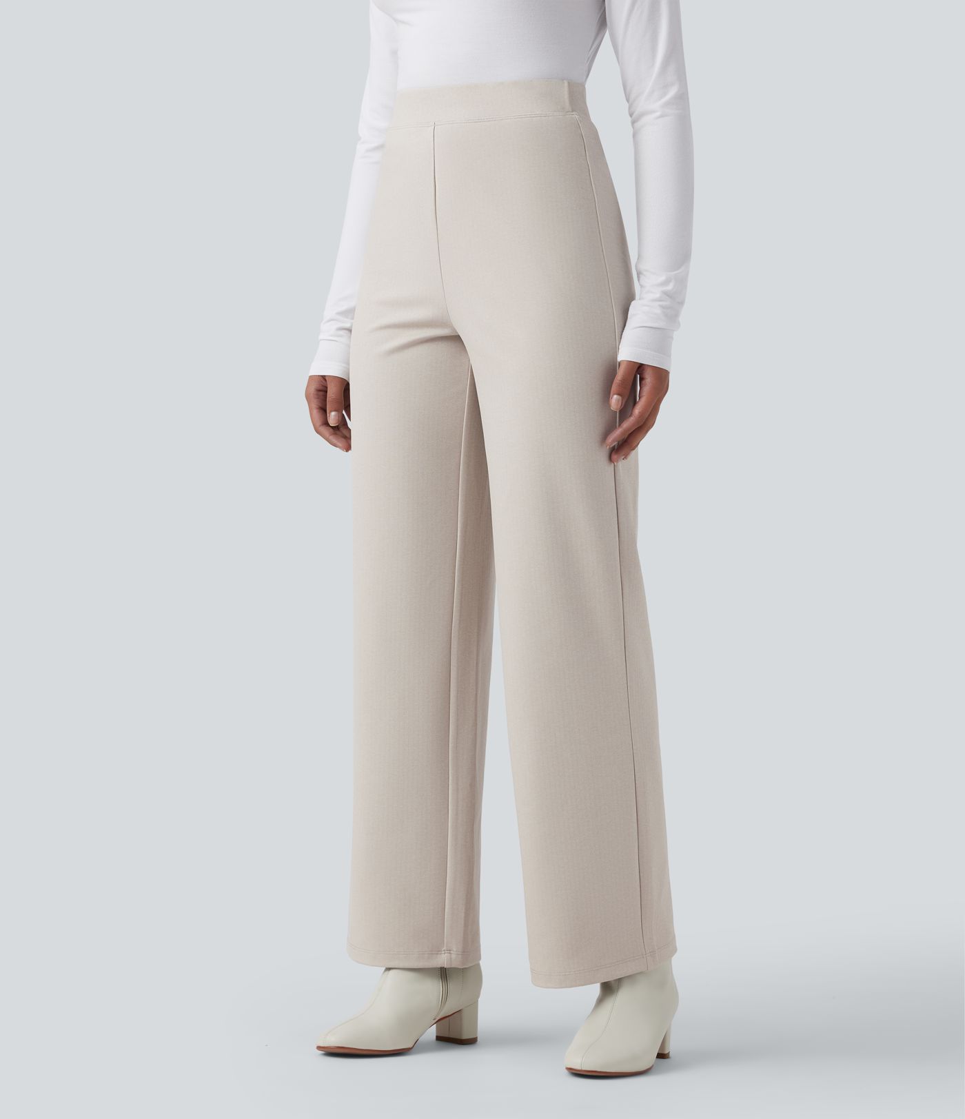 Halara Flex™ - Stoffhose mit hohem V-förmigem Bund, Fischgrätenmuster und weitem Bein