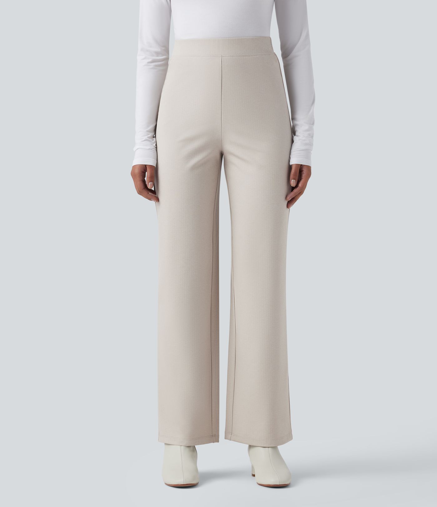 Halara Flex™ - Stoffhose mit hohem V-förmigem Bund, Fischgrätenmuster und weitem Bein