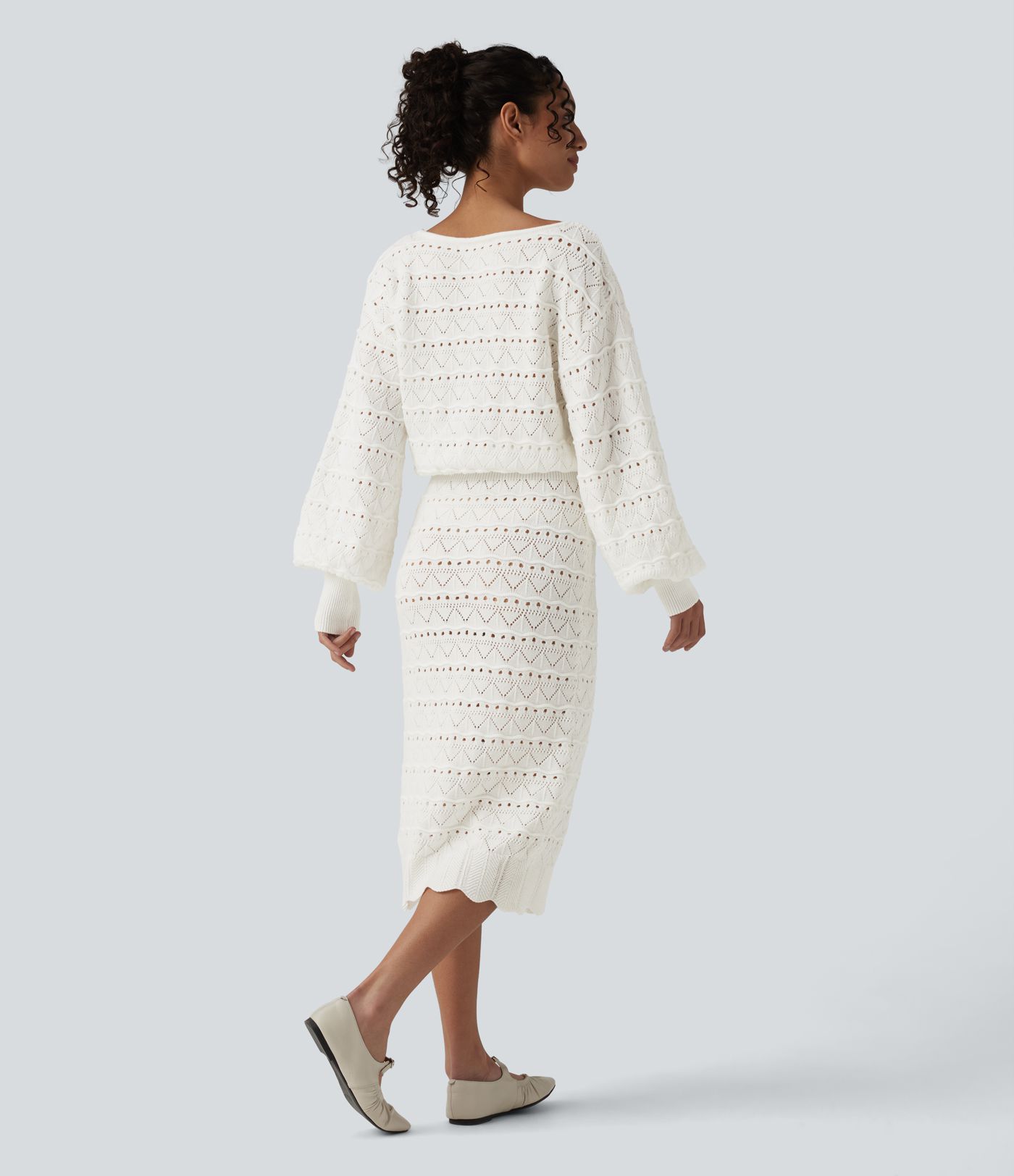 Boat Neck Long Sleeve Midi Casual Sweater Dress