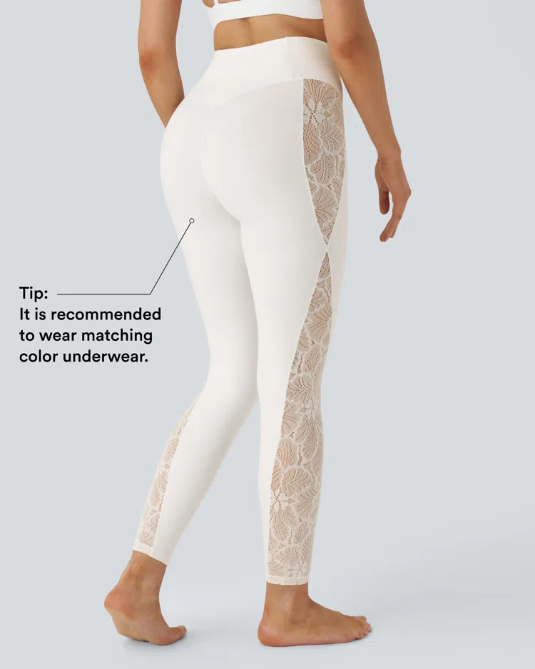 Blanco Leggings Softlyzero™ yoga tiro alto encaje contrastante bolsillo trasero cruzado 7/8 pulgada - UPF50+ / 2