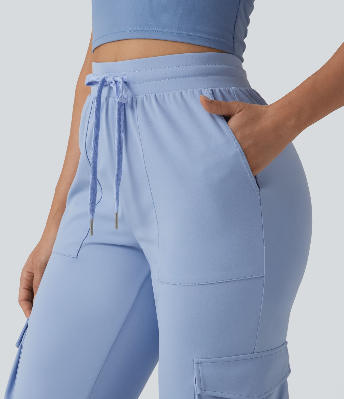 SoftlyZero™ Airy Mid Rise Drawstring Cool Touch Workout Cargo Trousers with Pockets-UPF50+