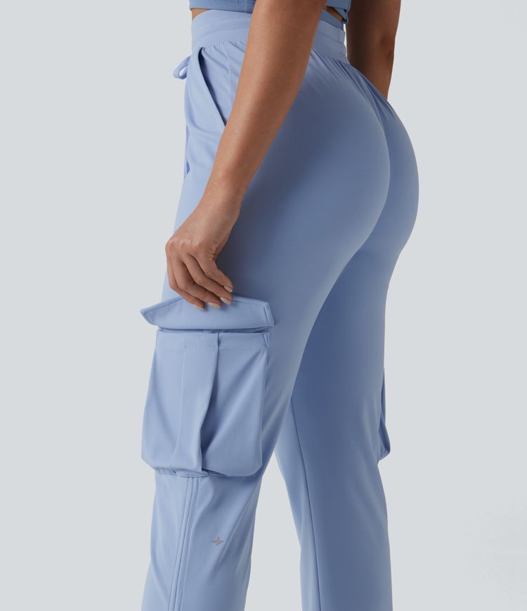 SoftlyZero™ Airy Mid Rise Drawstring Cool Touch Workout Cargo Trousers with Pockets-UPF50+